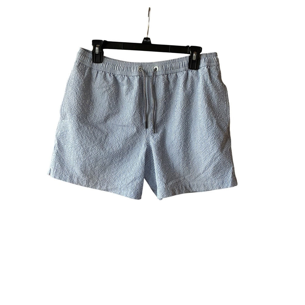 Maamgic Swim Trunks Mens Medium Blue Seersucker Excellent Striped Mesh Lined